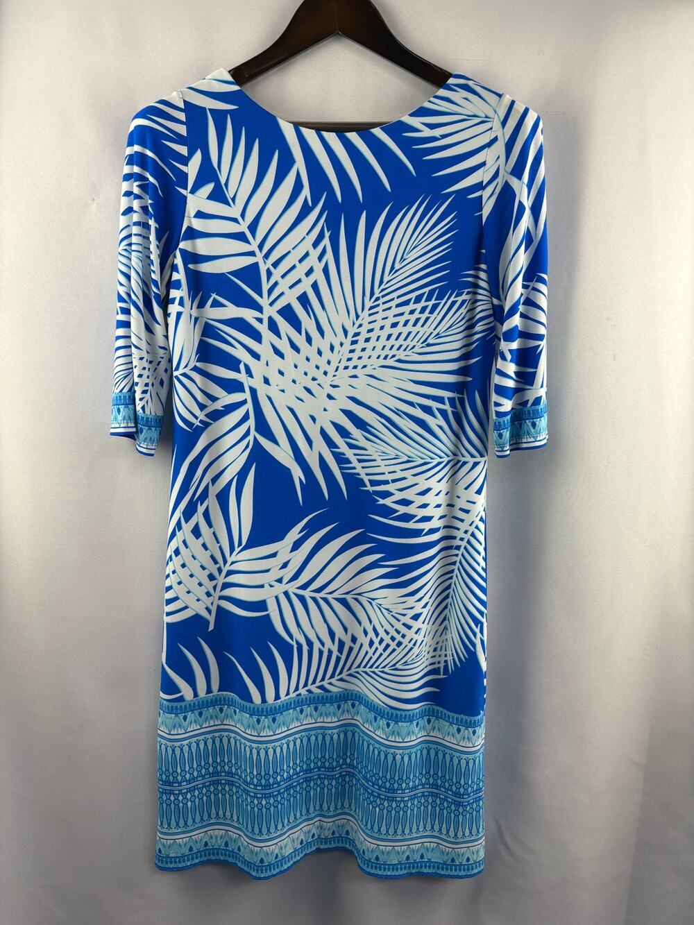 Women’s Studio One Small Blue & White Island Pattern Midi Dress